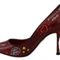 Red Sicily Motive Leather Heels Pumps