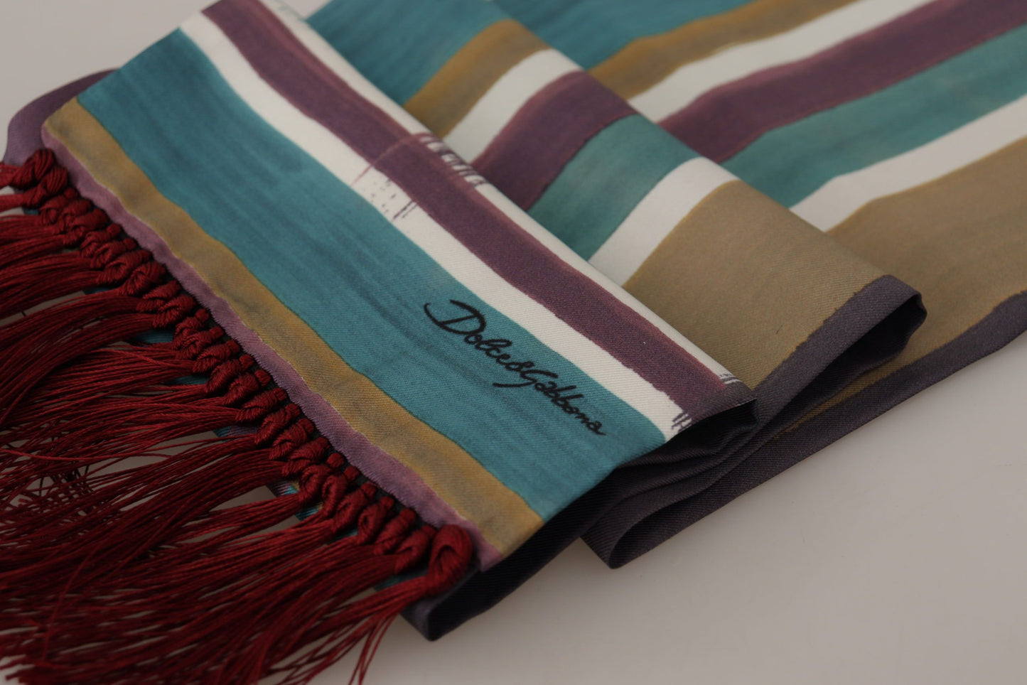 Multicolor Striped Shwal Fringes Wrap Silk Scarf