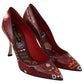 Red Sicily Motive Leather Heels Pumps
