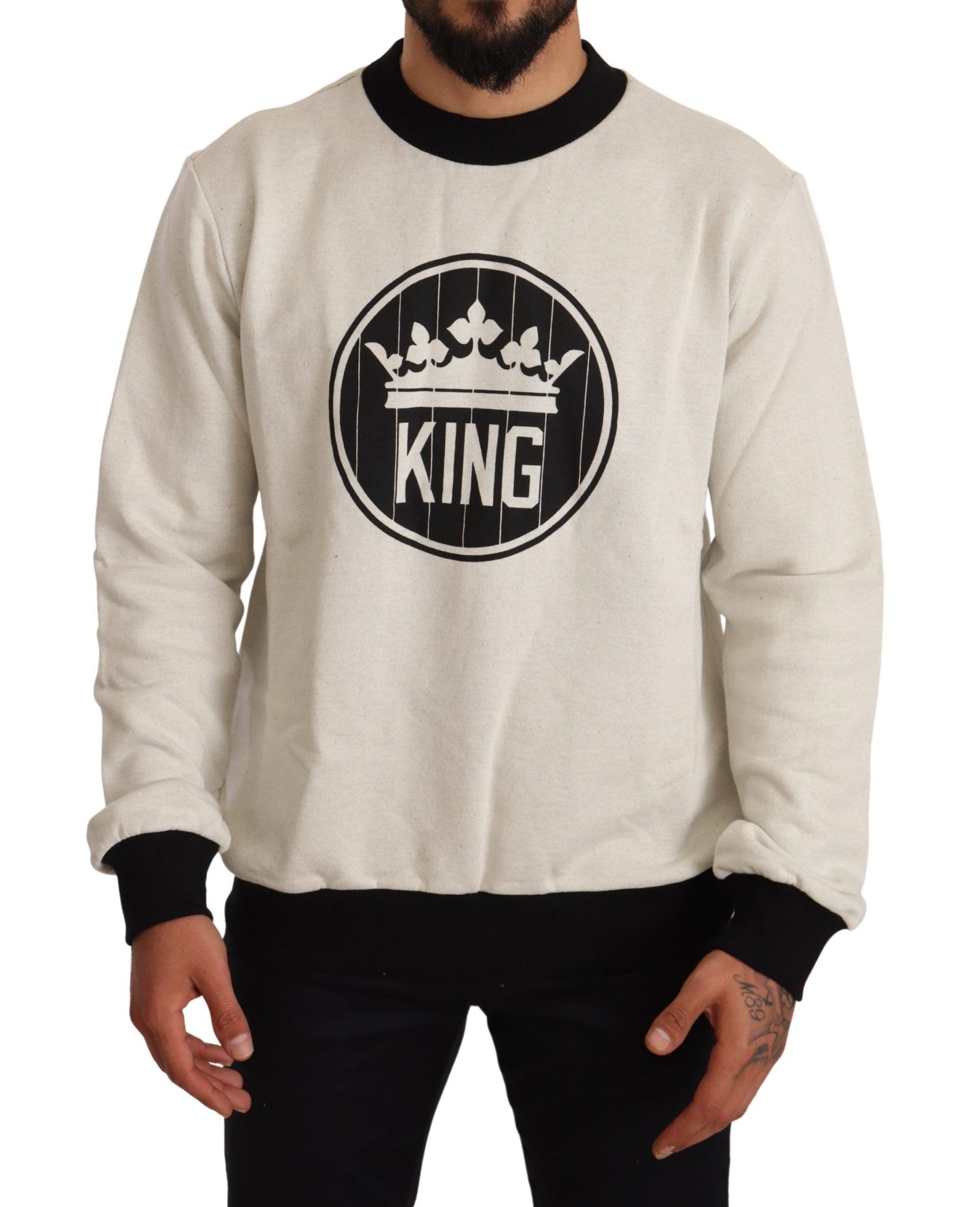 Regal Crown Motif Crewneck Sweater