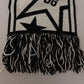 White Black DG Logo Star Printed Wool Fringe Scarf