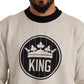 Regal Crown Motif Crewneck Sweater