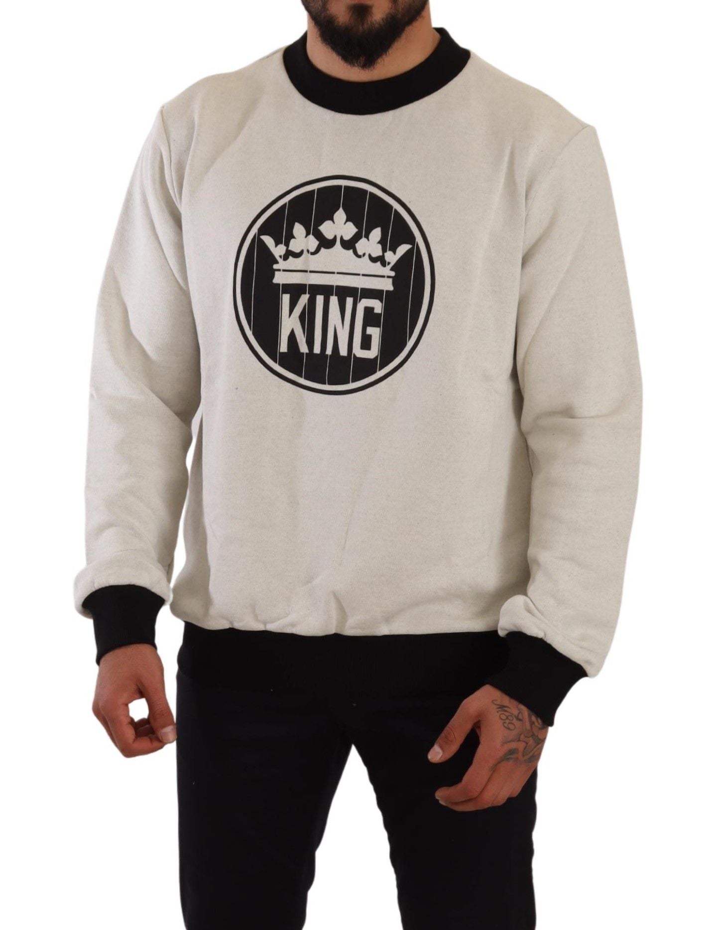 Regal Crown Motif Crewneck Sweater