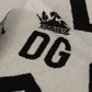 White Black DG Logo Star Printed Wool Fringe Scarf