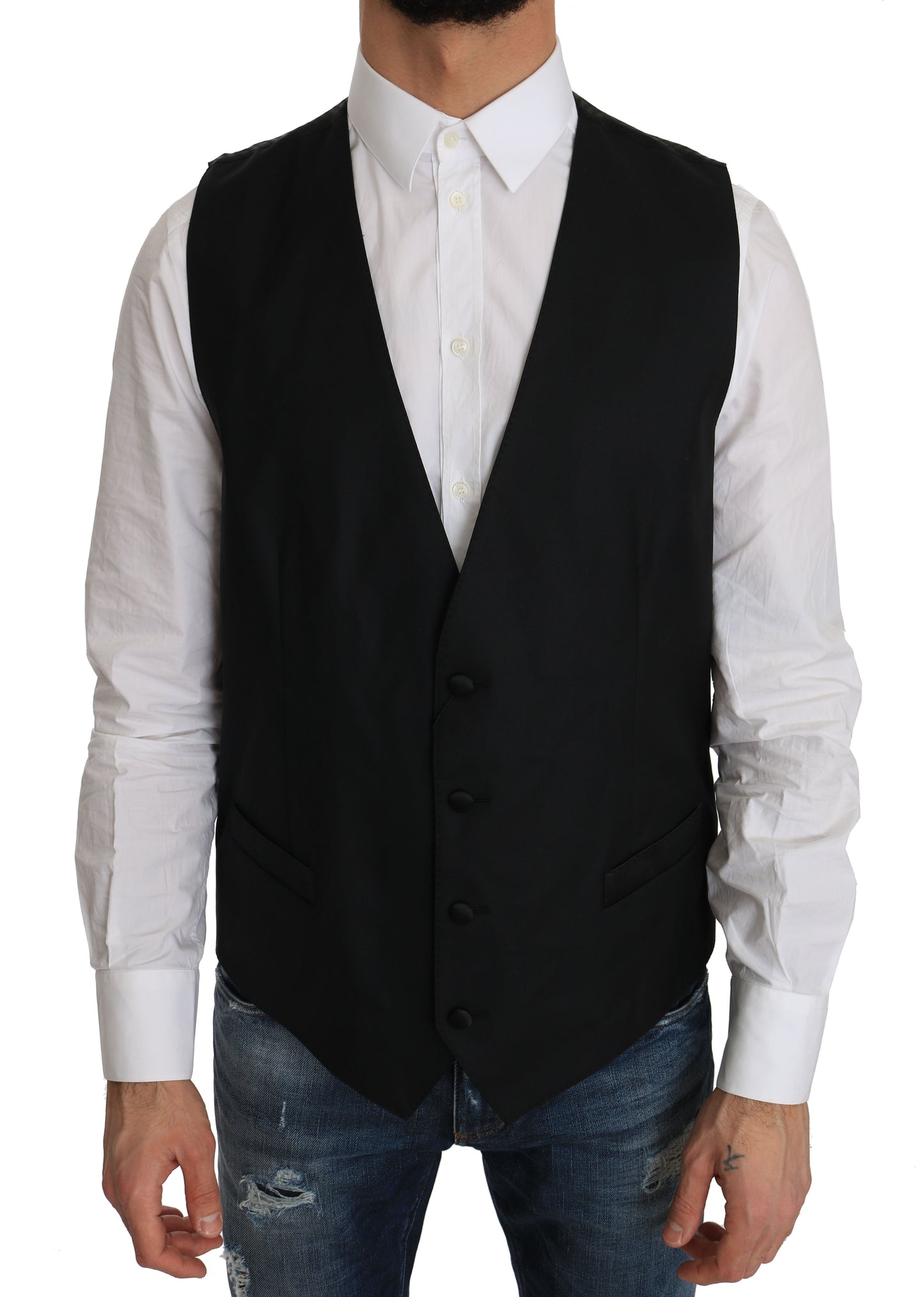 Elegant Black Formal Wool Blend Vest