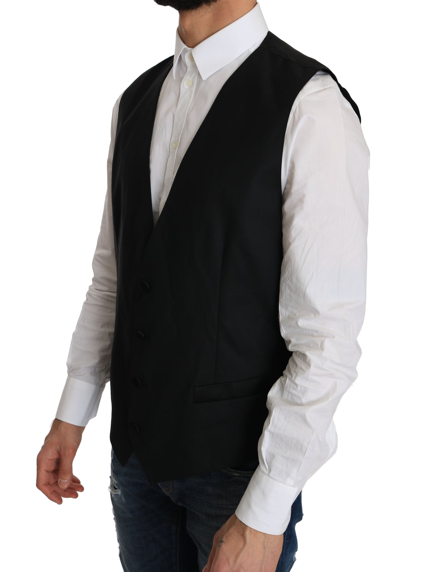 Elegant Black Formal Wool Blend Vest