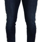 Blue Cotton Studded Low Waist Denim Jeans