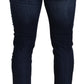 Blue Cotton Studded Low Waist Denim Jeans