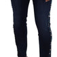 Blue Cotton Studded Low Waist Denim Jeans