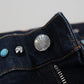 Blue Cotton Studded Low Waist Denim Jeans