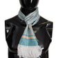 Blue Silk Shiny Shell-Print Neck Wrap Fringed Scarf