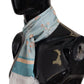 Blue Silk Shiny Shell-Print Neck Wrap Fringed Scarf