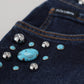 Blue Cotton Studded Low Waist Denim Jeans