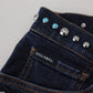 Blue Cotton Studded Low Waist Denim Jeans