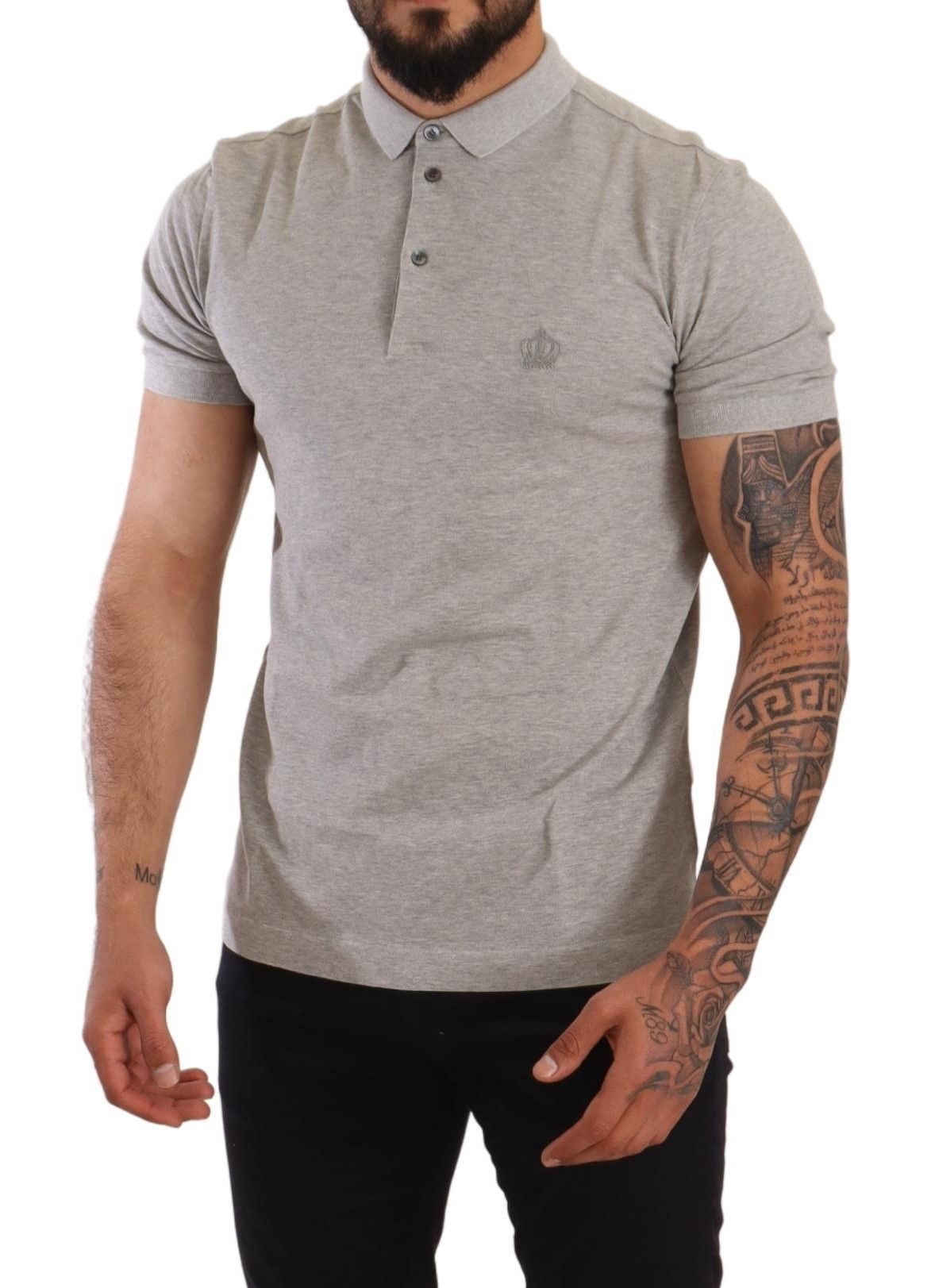 Elegant Gray Cotton Polo - Casual Luxury Tee