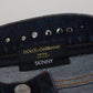 Blue Cotton Studded Low Waist Denim Jeans