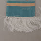 Blue Silk Shiny Shell-Print Neck Wrap Fringed Scarf