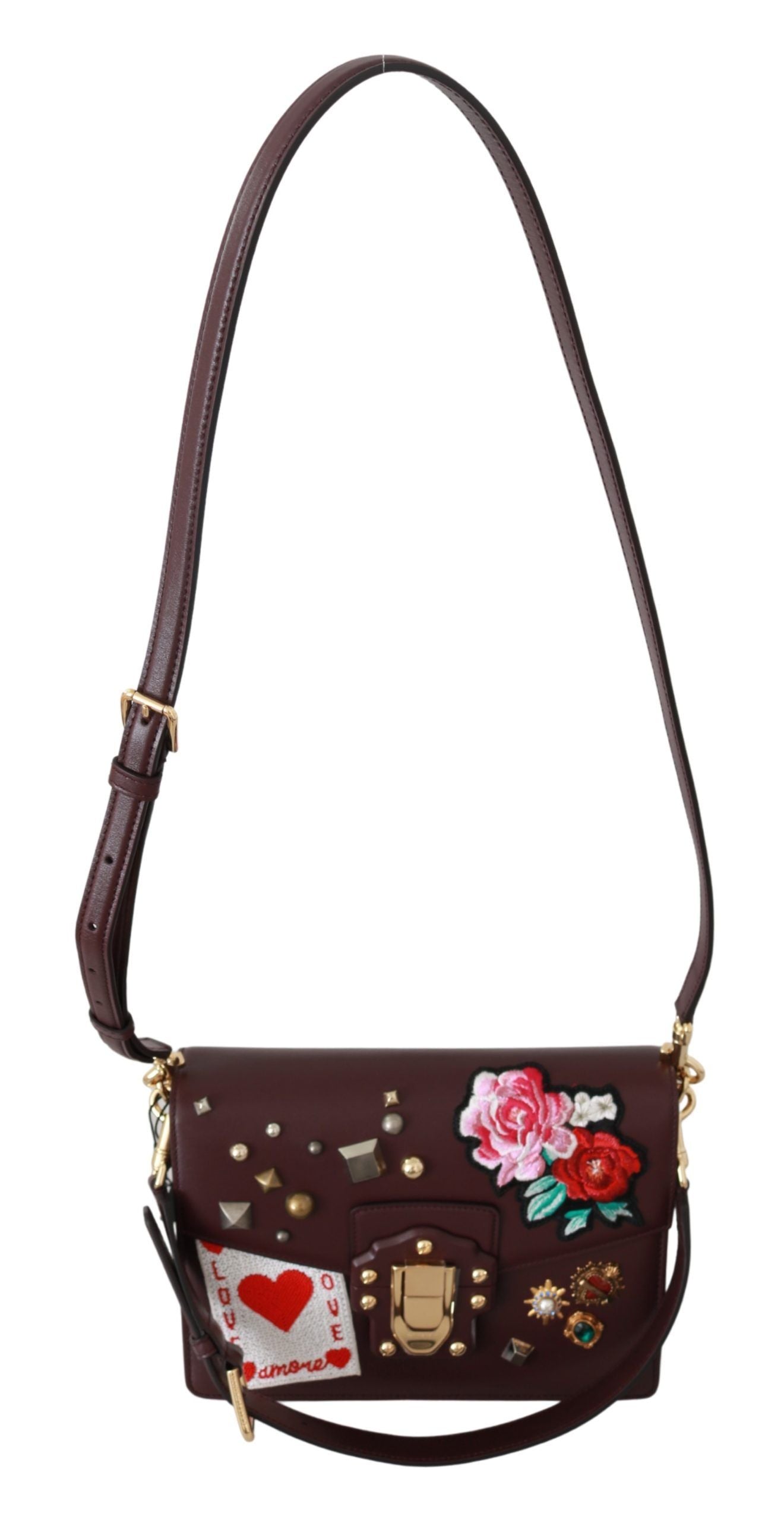 Elegant Burgundy Crystal Embellished Leather Bag