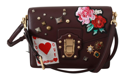 Elegant Burgundy Crystal Embellished Leather Bag