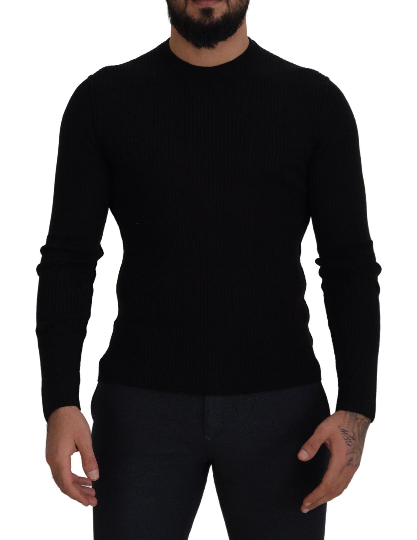 Elegant Black Wool Crewneck Sweater