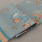 Blue Silk Shiny Shell-Print Neck Wrap Fringed Scarf