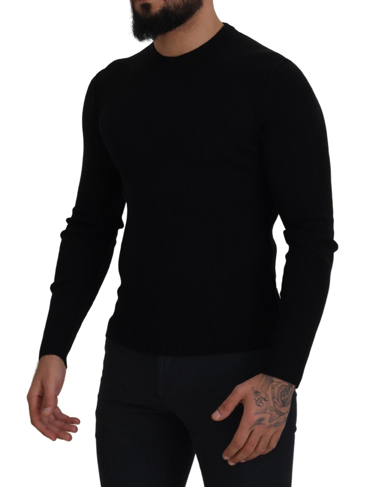 Elegant Black Wool Crewneck Sweater