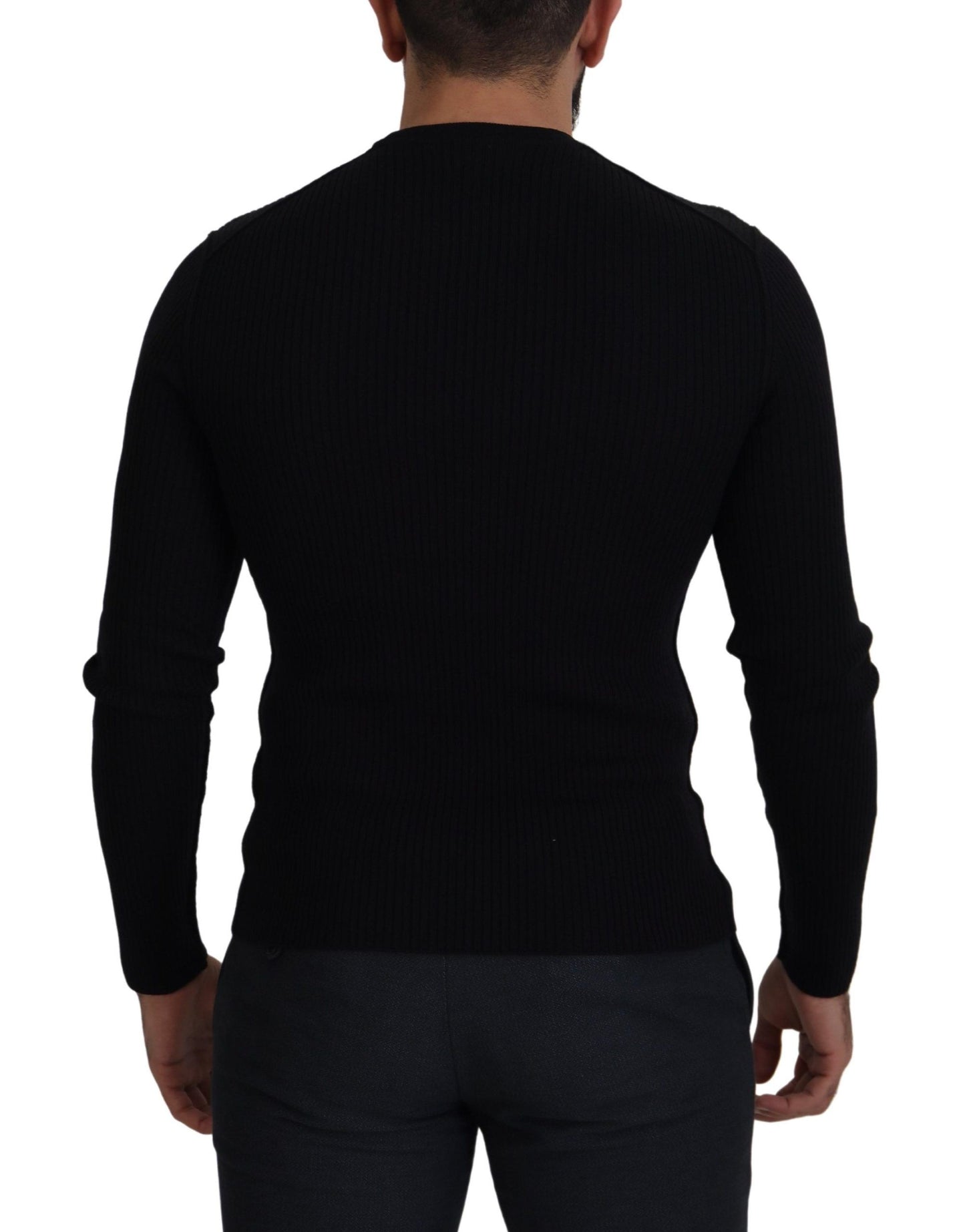 Elegant Black Wool Crewneck Sweater