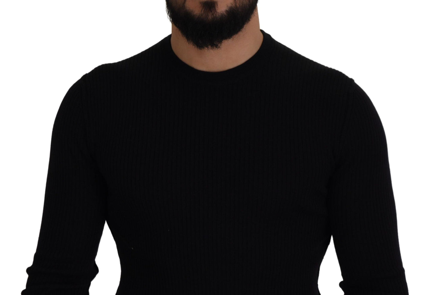 Elegant Black Wool Crewneck Sweater