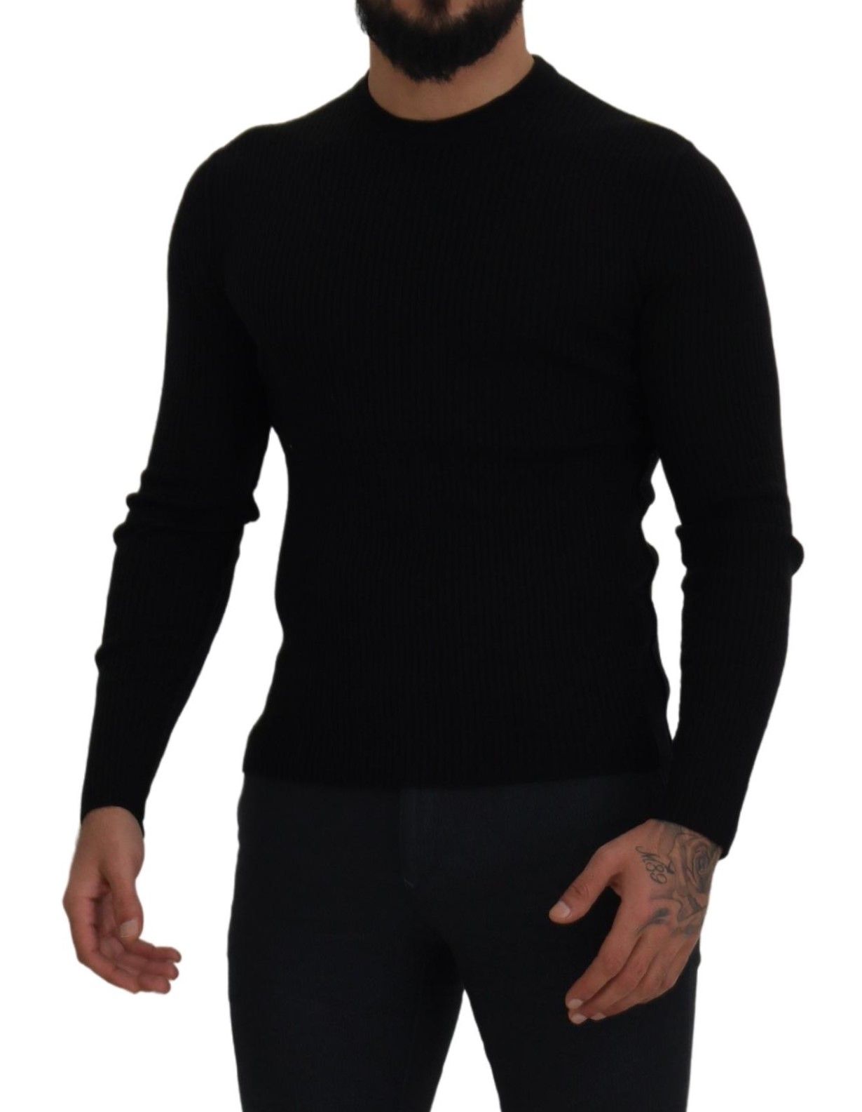 Elegant Black Wool Crewneck Sweater