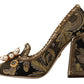 Gold Crystal Square Toe Brocade Pumps Shoes