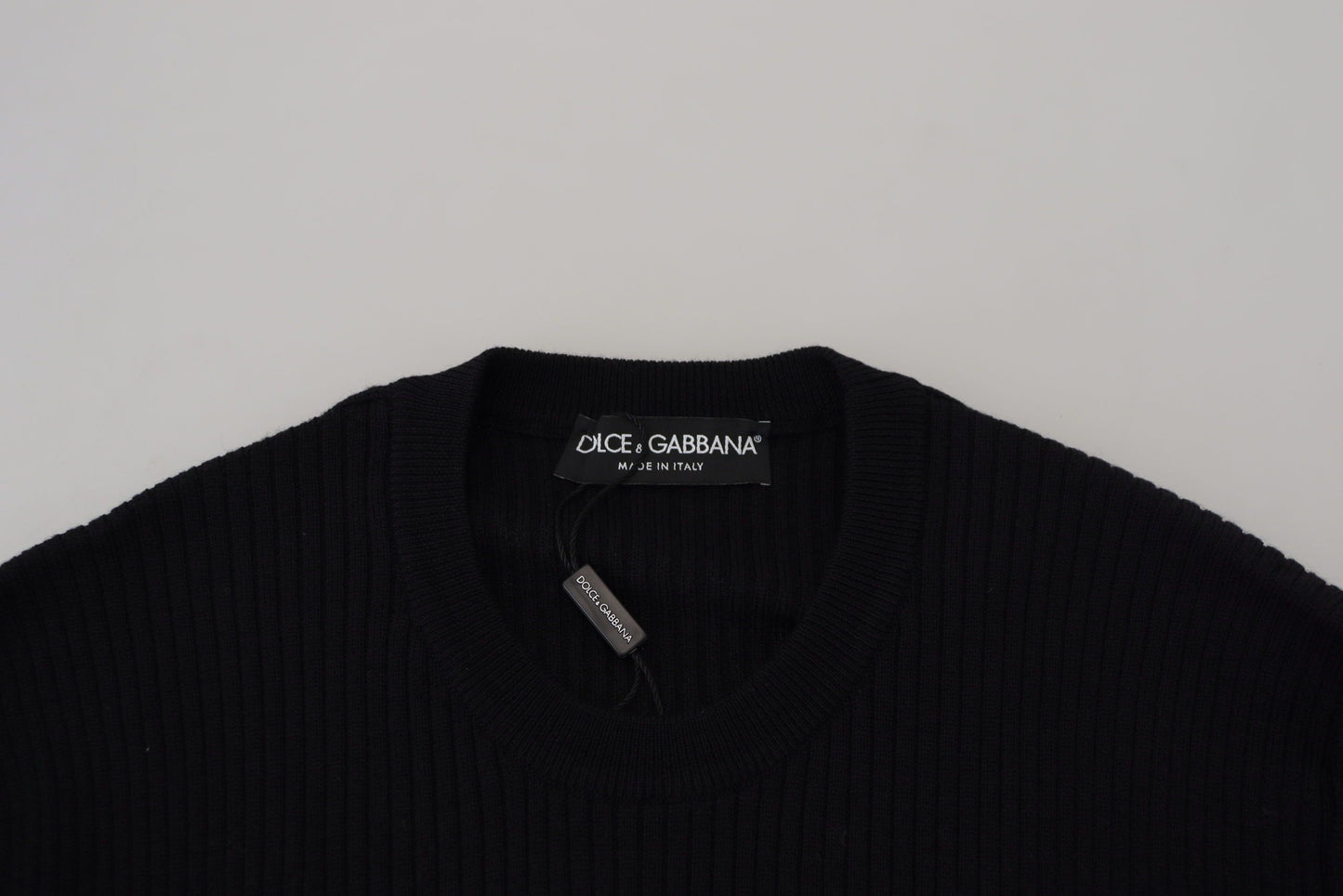 Elegant Black Wool Crewneck Sweater