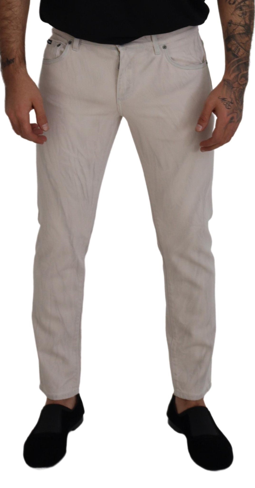 Off White Cotton Skinny Men Denim Jeans