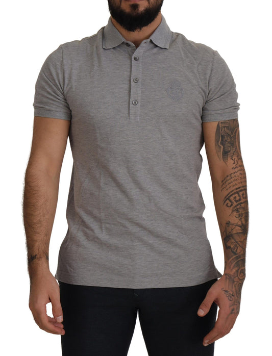 Elegant Grey Logo Embroidered Polo Tee