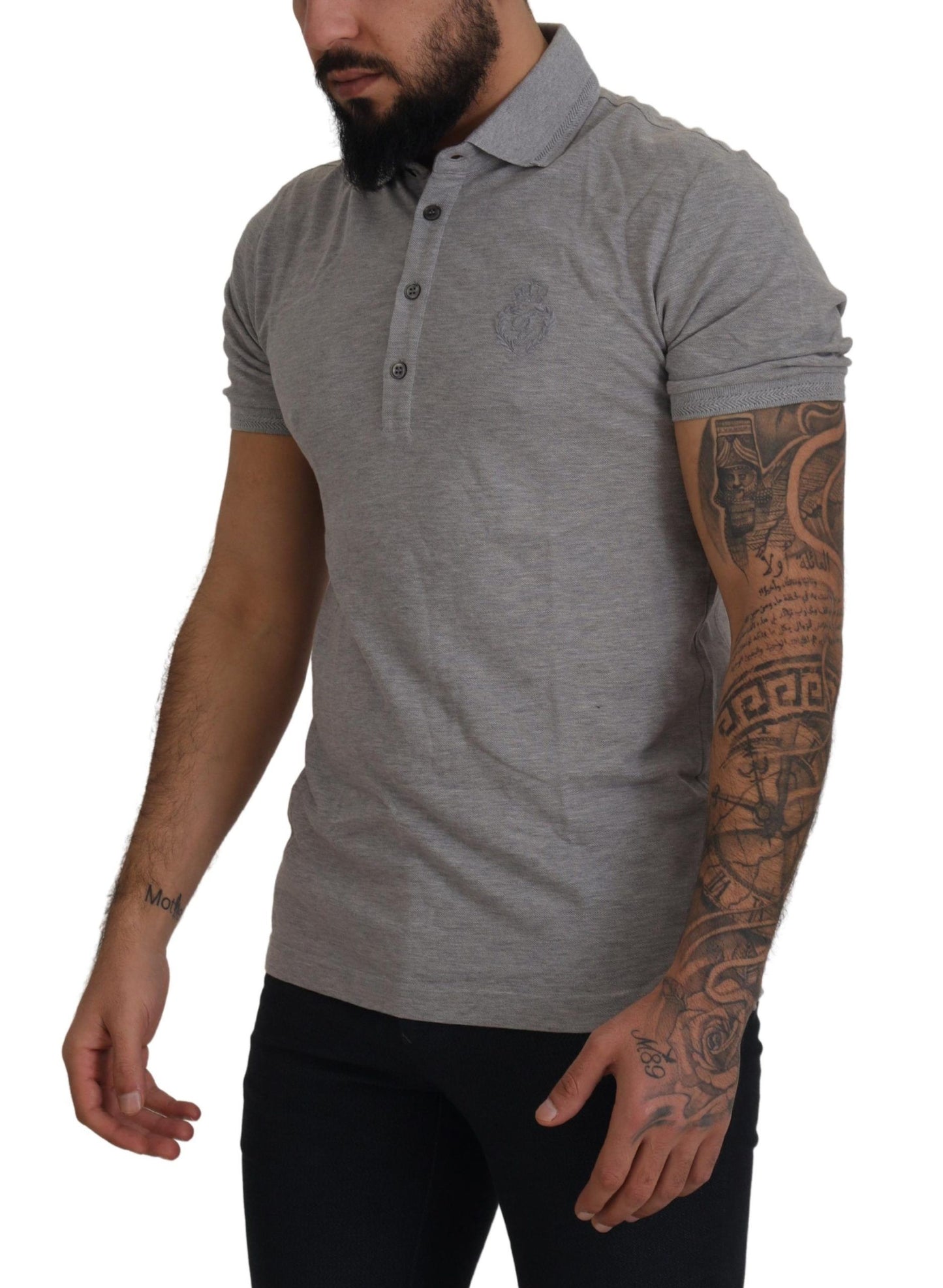 Elegant Grey Logo Embroidered Polo Tee