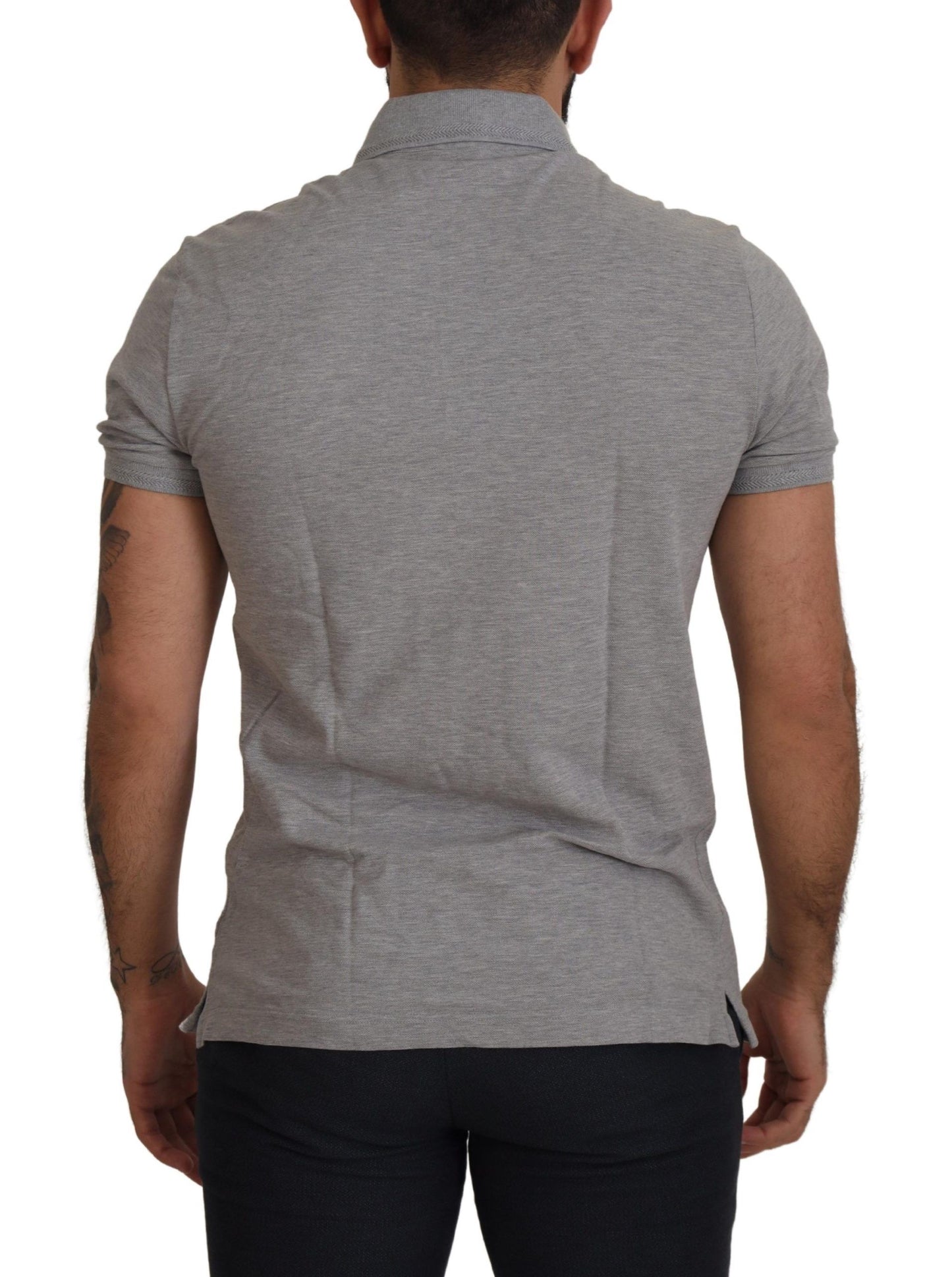 Elegant Grey Logo Embroidered Polo Tee