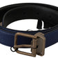 Elegant Blue Leather Belt with Gold Buckle