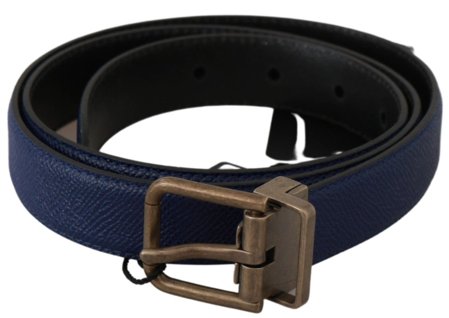 Elegant Blue Leather Belt with Gold Buckle