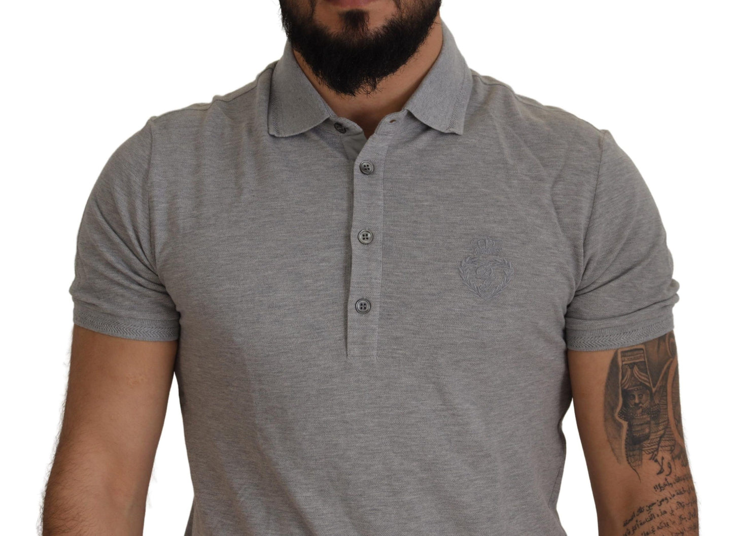 Elegant Grey Logo Embroidered Polo Tee