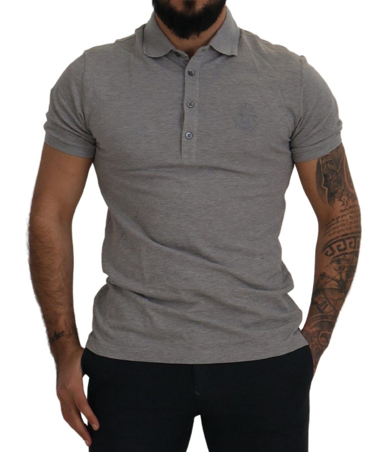 Elegant Grey Logo Embroidered Polo Tee