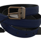 Elegant Blue Leather Belt with Gold Buckle