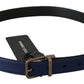 Elegant Blue Leather Belt with Gold Buckle