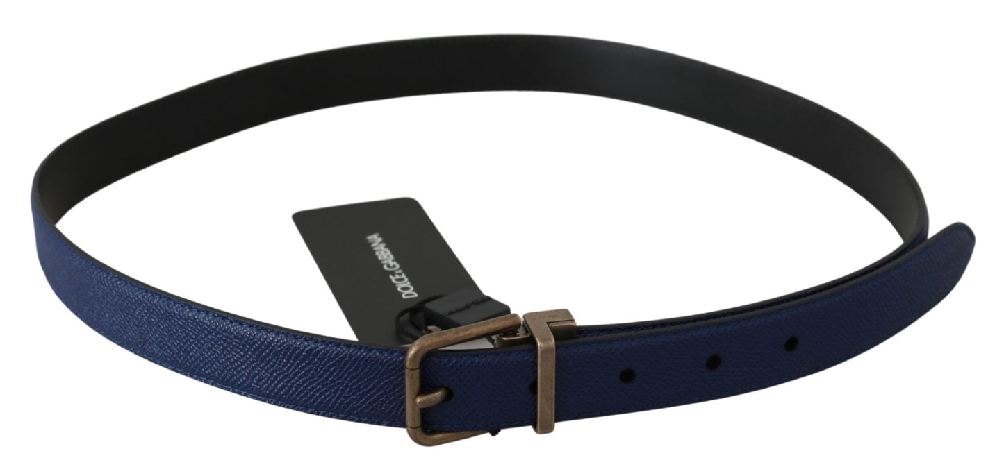 Elegant Blue Leather Belt with Gold Buckle