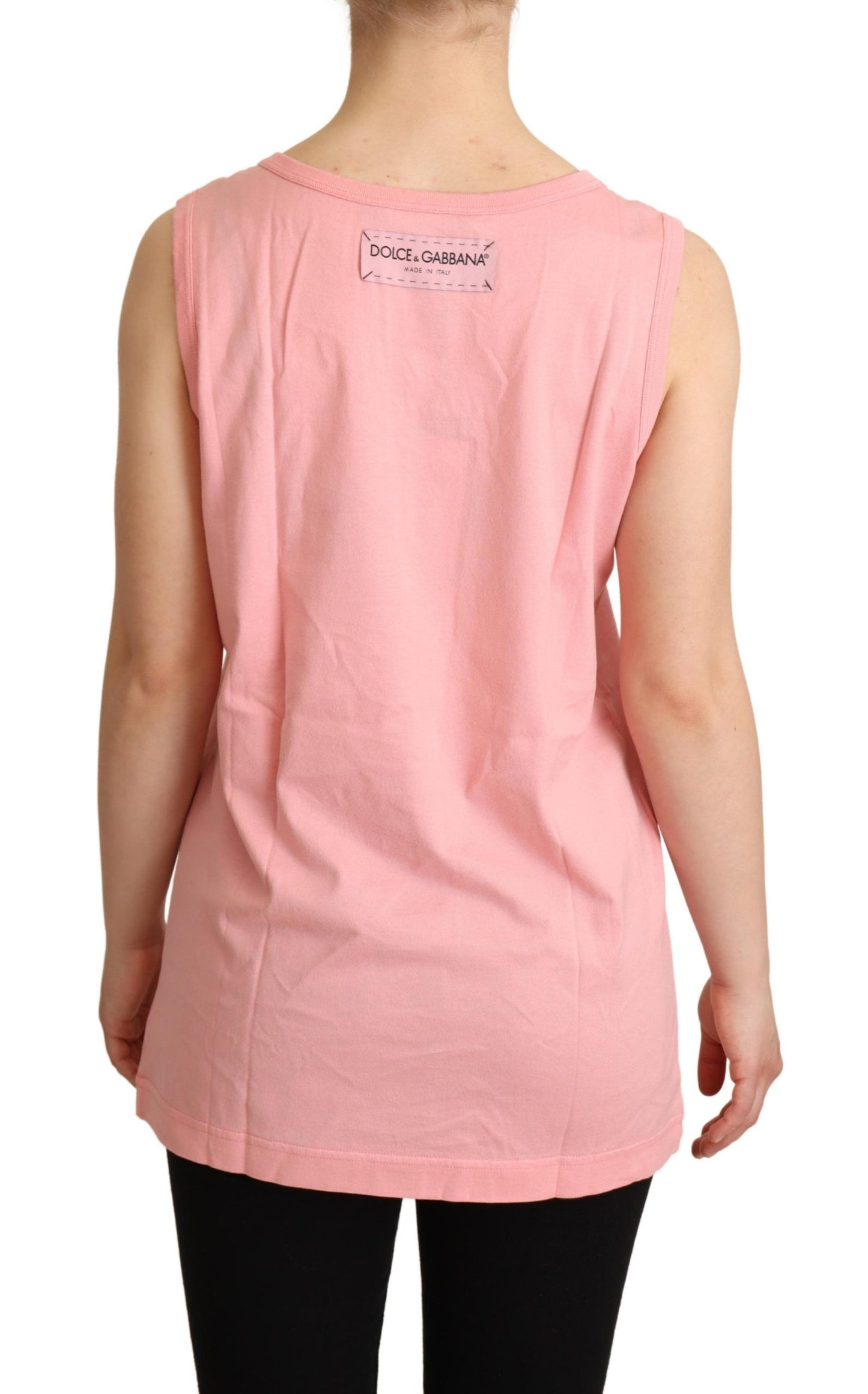 Chic Pink Motive Print Crewneck Tee