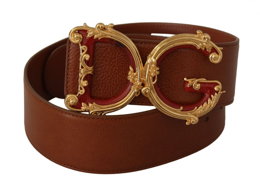 Engraved Logo Leather Belt in Classic Brown