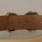 Beige Leather Engraved Buckle Belt