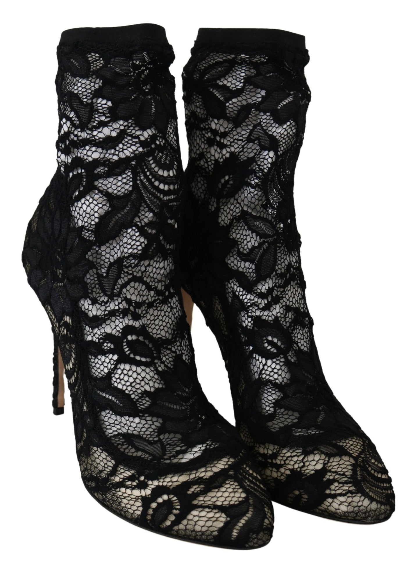 Elegant Black Lace Stiletto Ankle Boots