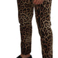 Elegant Leopard Print Cotton Pants