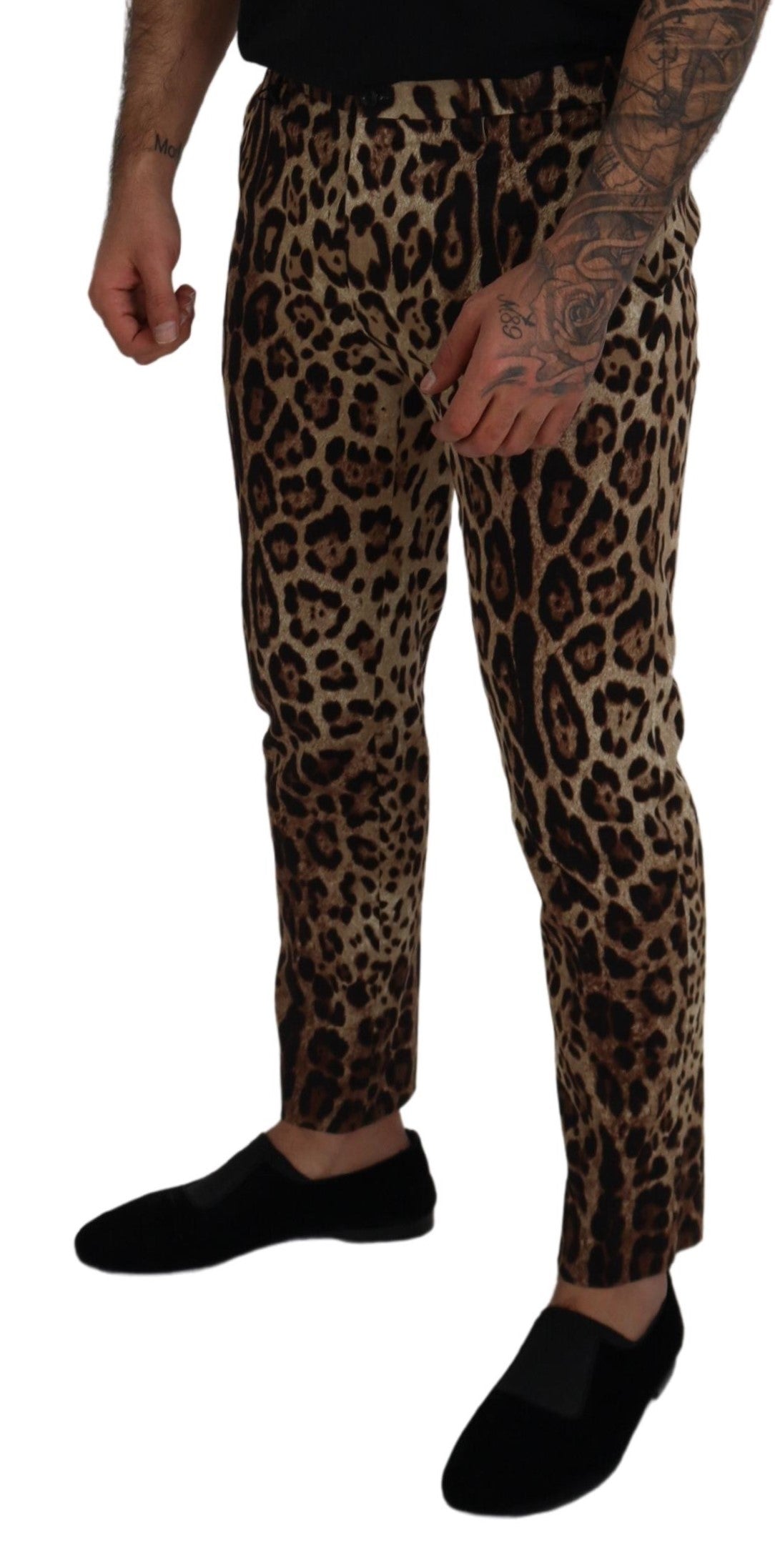 Elegant Leopard Print Cotton Pants