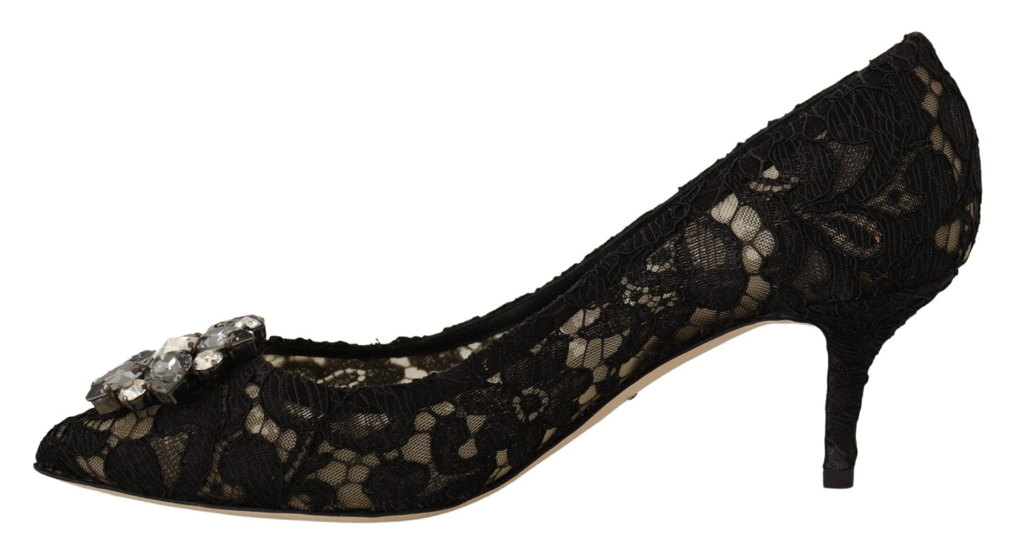 Black Lace Jewel Pumps - Elegance Personified