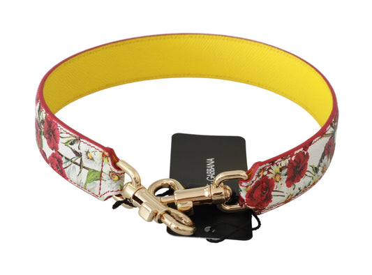 Floral Print Italian Leather Shoulder Strap